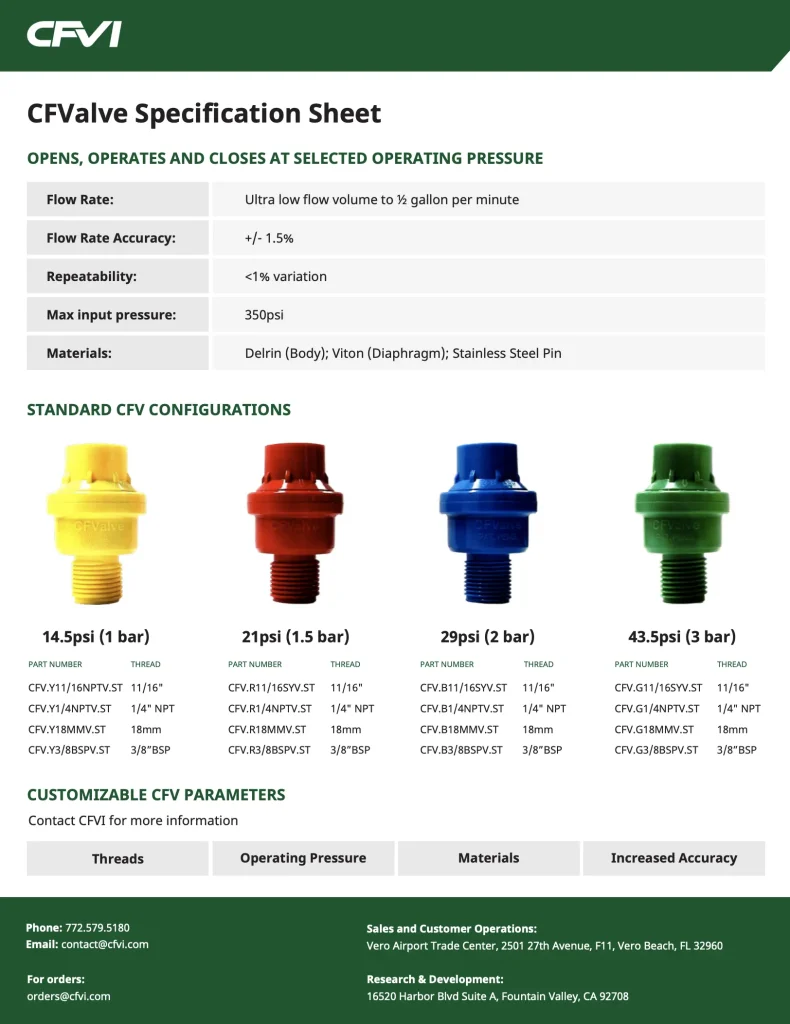 CFValve Spec Sheet by CFVI